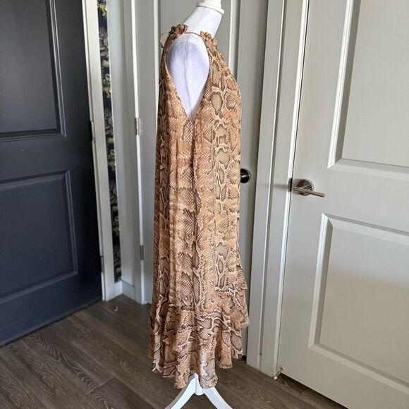 Zara Neutral Esthetic Snakeskin Halter Flowy A-Line Midi Dress Size S - Picture 4 of 8